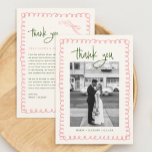 Hand Drawn Pink and Green Wedding Photo Thank You Card<br><div class="desc">Hand Drawn Pink and Green Wedding Photo Thank You Cards</div>