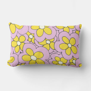 Hand Drawn Pink and Yellow Flower Design Lumbar Cushion