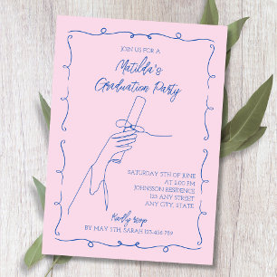 Hand Drawn Pink & Blue 2024 Graduation Invitation