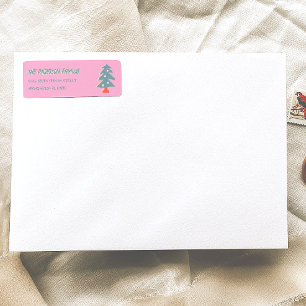 Hand Drawn Pink Blue Christmas Tree Doddle Address Return Address Label