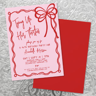 Hand Drawn Pink Bow Birthday Party Invitation