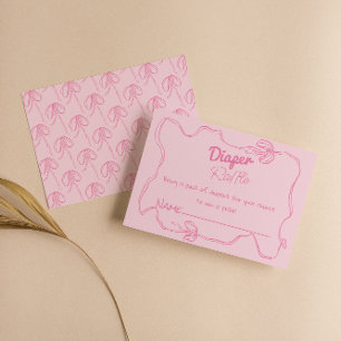 Hand Drawn Pink Bow Frame Baby Girl Diaper Raffle Enclosure Card
