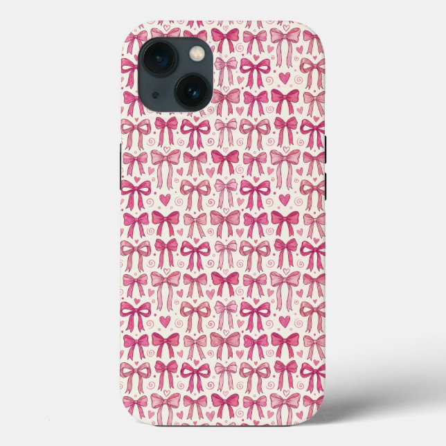 Hand Drawn Pink Bows Hearts Coquette Pattern Case-Mate iPhone Case (Back)