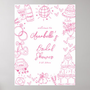 Hand Drawn Pink Bridal Shower Welcome Sign