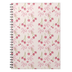 Hand-drawn Pink Cherry Coquette Seamless Pattern Notebook