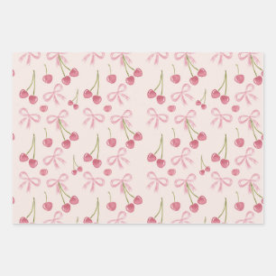  Hand-drawn Pink Cherry Coquette Seamless Pattern Wrapping Paper Sheet