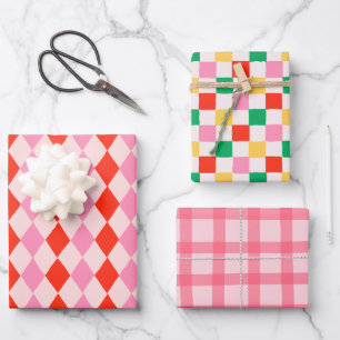 Hand Drawn Pink Christmas Geometric Wrapping Paper Sheet