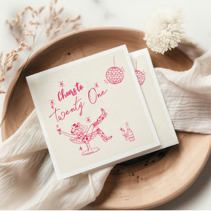 Hand Drawn Pink Coastal Cow Girl 21st Birthday Napkin