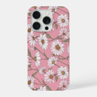 Hand Drawn Pink Daisy White Floral Pattern