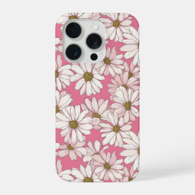 Hand Drawn Pink Daisy White Floral Pattern iPhone Case (Back)