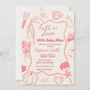 Hand Drawn Pink Fall in Love Baby Shower Invitation