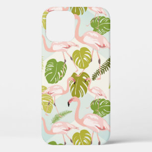 Hand drawn pink flamingo sketch. Vintage illustrat iPhone 12 Case