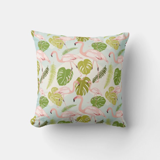 Hand drawn pink flamingo sketch. Vintage illustrat Cushion (Front)