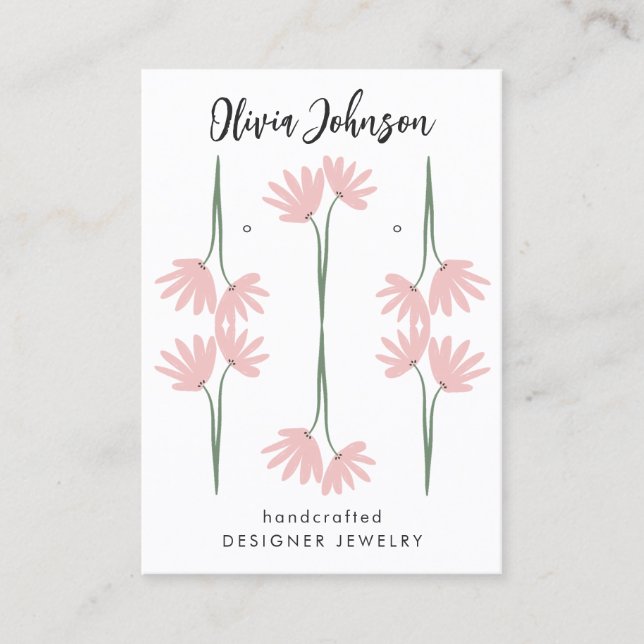 Hand Drawn Pink Floral Jewellery Earring Display Business Card (Front)