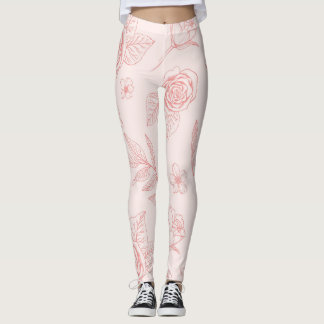 hand drawn pink  flowers leggings