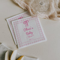 Hand Drawn Pink Gingham Bow Baby Girl Shower