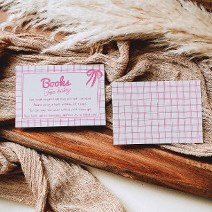 Hand Drawn Pink Girl Bow Gingham Book Request Enclosure Card