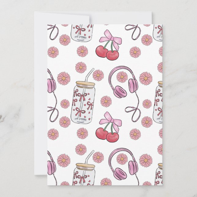 Hand-drawn Pink Girly Elements Seamless Pattern Invitation (Front)