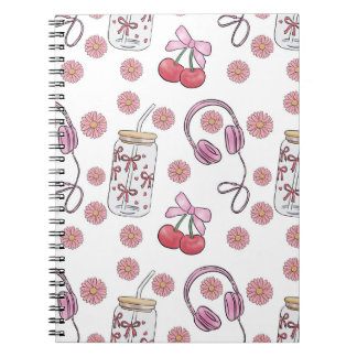 Hand-drawn Pink Girly Elements Seamless Pattern Notebook