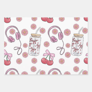 Hand-drawn Pink Girly Elements Seamless Pattern Wrapping Paper Sheet