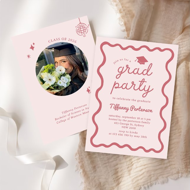 Hand Drawn Pink Graduation Party Invitation (Creator Uploaded)