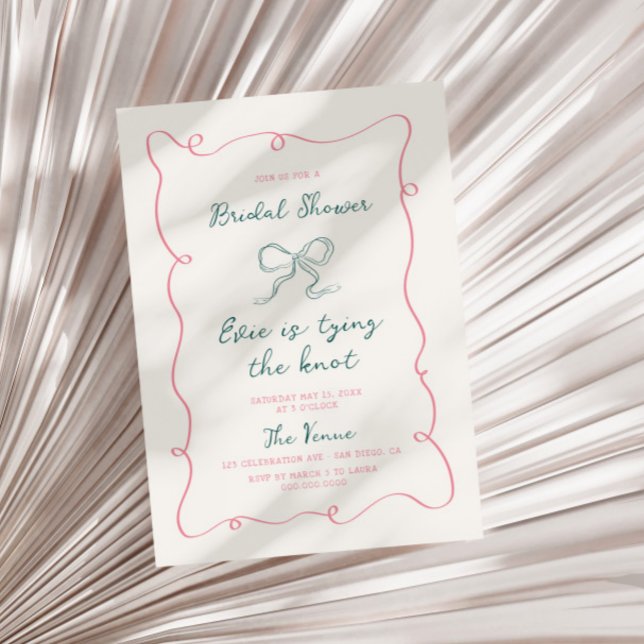 Hand Drawn Pink Green Frame Ribbon Bridal Shower Invitation (Creator Uploaded)
