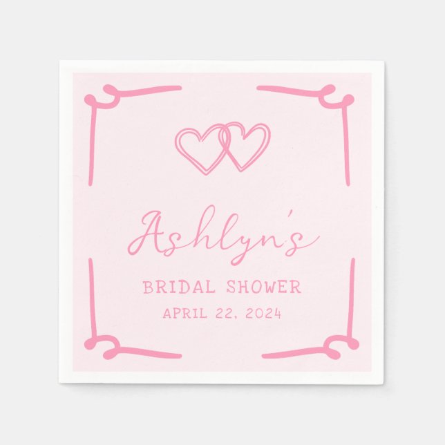 Hand Drawn Pink Heart Bridal Shower Paper Napkins (Front)