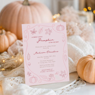 Hand Drawn Pink Little Pumpkin Baby Girl Shower Invitation