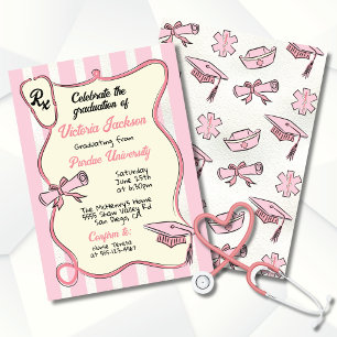 Hand drawn Pink Medical Prescription Graduation Invitation