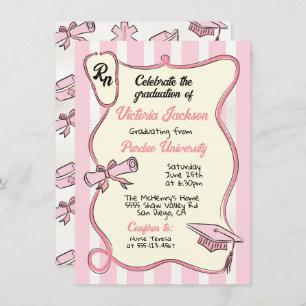 Hand drawn Pink Medical RN Nurse Graduation Invitation