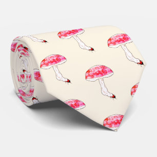 Hand Drawn Pink Mushroom Cute Pastel Fungal Art Tie