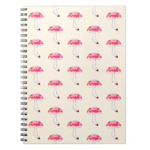 Hand Drawn Pink Mushroom Pastel Fungal Pattern Notebook