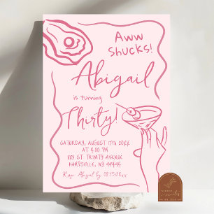 Hand Drawn Pink Oyster Cocktail Adult Birthday Invitation