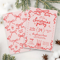 Hand Drawn Pink & Red Bow Modern Christmas Party