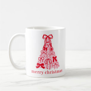 Hand Drawn Pink Red Bows Christmas Tree Coffee Mug