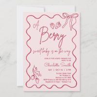 Hand Drawn Pink Red Strawberry Baby Shower