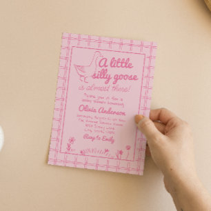 Hand Drawn Pink Silly Goose Baby Girl Shower Invitation