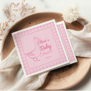 Hand Drawn Pink Silly Goose Fun Baby Girl Shower  Napkin