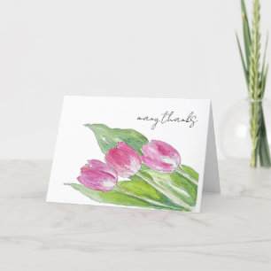 Hand Drawn Pink Spring Tulip Sketch Thank You Card