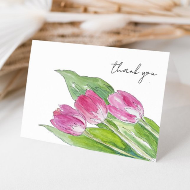 Hand Drawn Pink Spring Tulip Sketch Thank You Card (Creator Uploaded)
