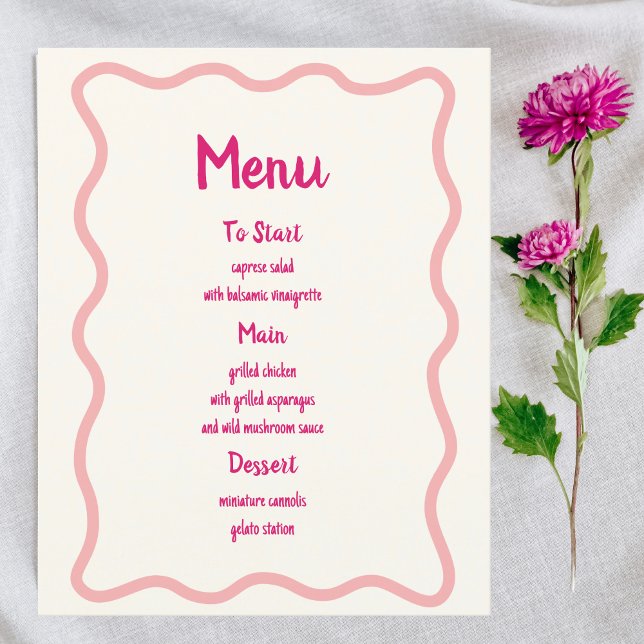 Hand Drawn Pink Wavy Border Bridal Shower Menu (Creator Uploaded)