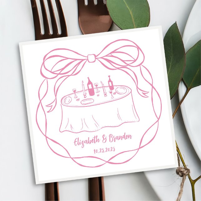 Hand Drawn Pink Wedding Cake Monogram Napkins (Creator Uploaded)