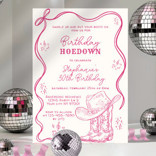 Hand Drawn Pink Western Birthday Hoedown Party Invitation