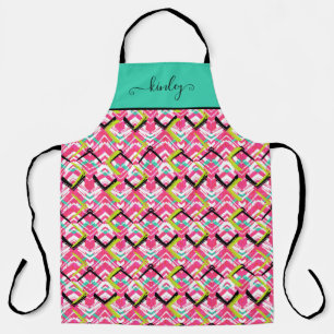 Hand Drawn Pink Zig Zag Pattern Apron