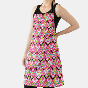 Hand Drawn Pink Zig Zag Pattern Apron