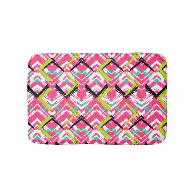 Hand Drawn Pink Zig Zag Pattern Bath Mat (Front)