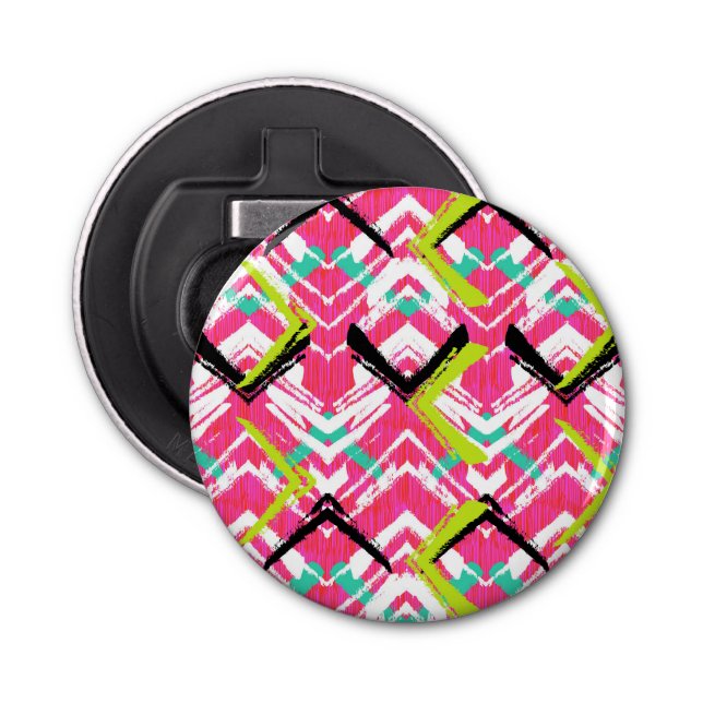 Hand Drawn Pink Zig Zag Pattern Bottle Opener (Front)