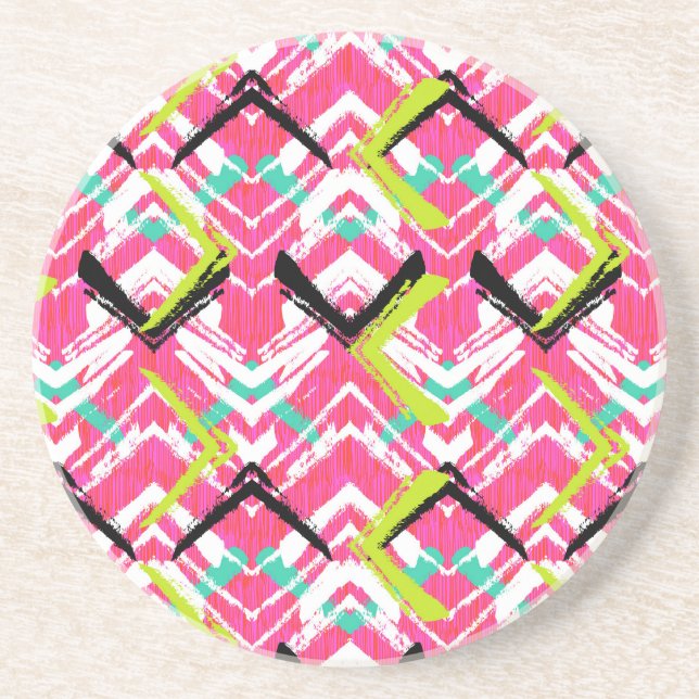 Hand Drawn Pink Zig Zag Pattern Coaster (Front)