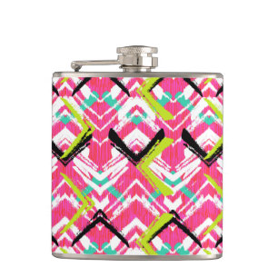 Hand Drawn Pink Zig Zag Pattern Hip Flask