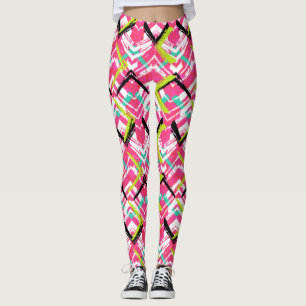 Hand Drawn Pink Zig Zag Pattern Leggings